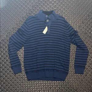 American Eagle Striped Sweater Henley Blue Black Mens Large NWT
